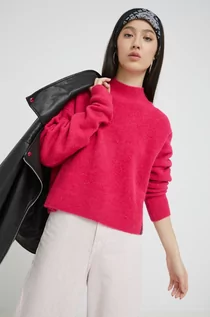 Swetry damskie - Superdry sweter damski kolor różowy z półgolfem - grafika 1
