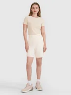 Spodnie sportowe damskie - 4F Spodenki dresowe ze strukturalnej dzianiny damskie - białe M - miniaturka - grafika 1