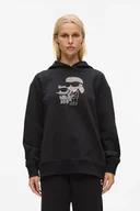 Bluzy damskie - Karl Lagerfeld bluza bawełniana damska kolor czarny z kapturem z aplikacją A4W20070 - miniaturka - grafika 1