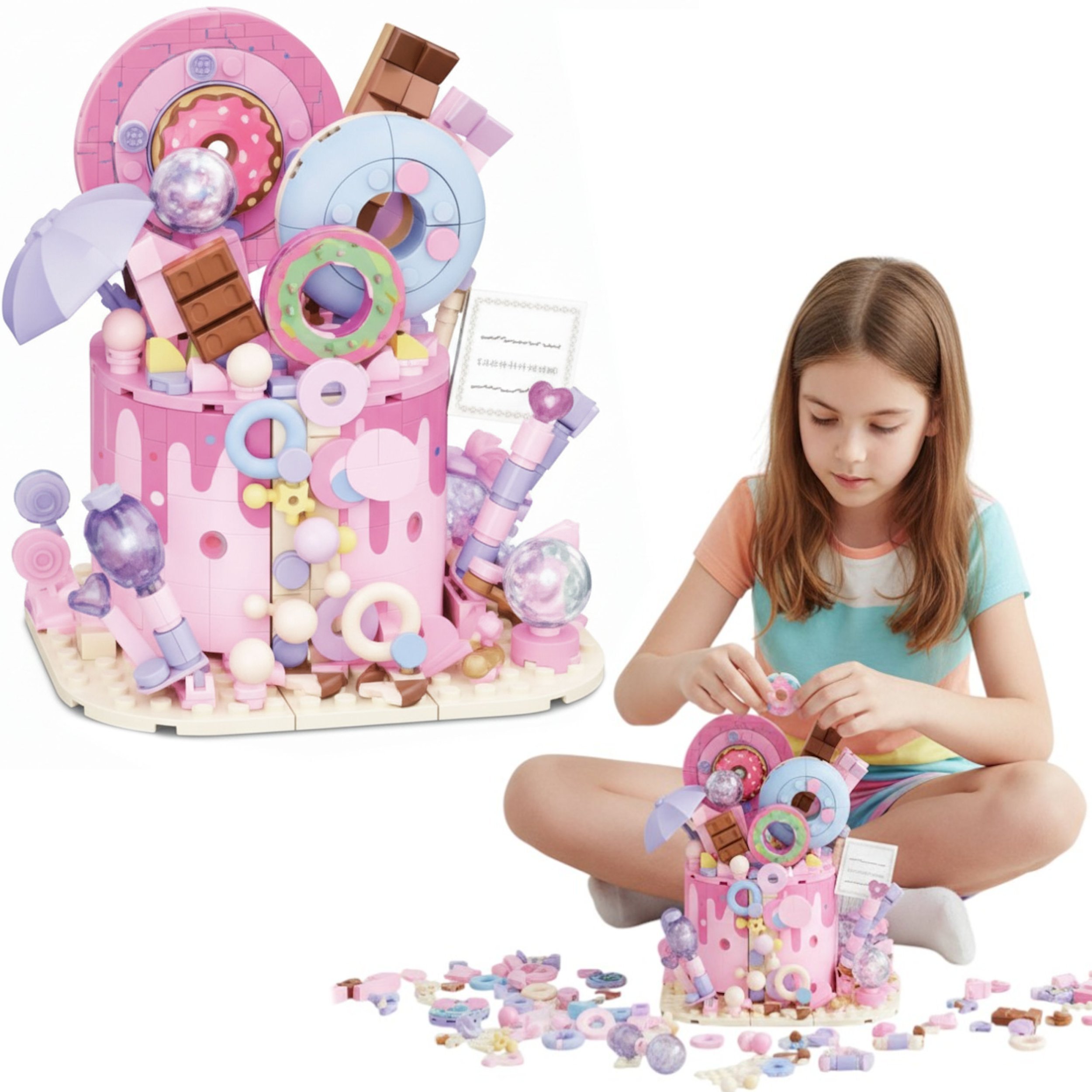 Coil klocki konstrukcyjne zestaw 344 el. elementy tort urodzinowy pastelowy