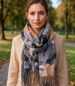 Apaszki i szaliki damskie - Szal damski z motywem akwarelowych kwiatów frędzle - miniaturka - grafika 1