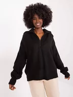 Swetry damskie - Luźny sweter damski z rozpinanym golfem czarny (0374) - BADU - miniaturka - grafika 1