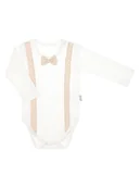 Body dla niemowląt - Chłopięce body na długi rękaw z muszką kremowe Nicol,r.56 - miniaturka - grafika 1