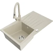 Zlewozmywaki z baterią - Mexen Cesar zlewozmywak granitowy 1-komorowy z ociekaczem i baterią kuchenną Elia, beżowy - miniaturka - grafika 1