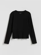 Bluzki dla dziewczynek - Reserved - Bluzka z falbanką - czarny - miniaturka - grafika 1