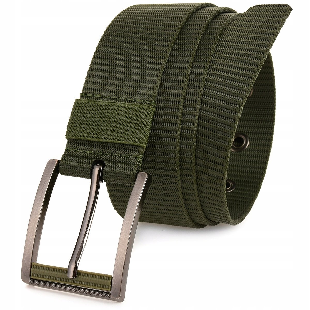 Pasek Parciany Elegancki Do Spodni Klamra Grafit Pas Zielony