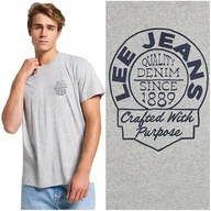 Koszulki męskie - Lee RELAXED TEE luźny szary bawełniany t-shirt koszulka nadruk + logo L - miniaturka - grafika 1