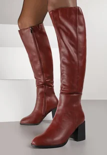 Bordowe Kozaki Vices na Obcasie Ozdobione Przeszyciami Cidvira - Kozaki damskie - miniaturka - grafika 1