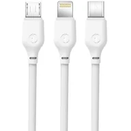 Kable USB - Xo Kabel NB103 3w1 (8-pin/micro/typ-C) biały 1m - miniaturka - grafika 1