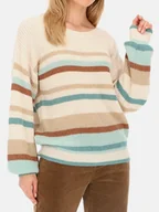 Swetry damskie - Beżowy sweter damski w turkusowe paski Red Button Sammy - miniaturka - grafika 1