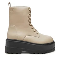 Botki damskie - Trapery Calvin Klein Jeans Flatform YW0YW01535 Beżowy - miniaturka - grafika 1