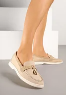 Mokasyny damskie - Ciemnobeżowe Mokasyny z Geometrycznym Wzorem i Metalicznymi Ozdobami Ravissea - miniaturka - grafika 1