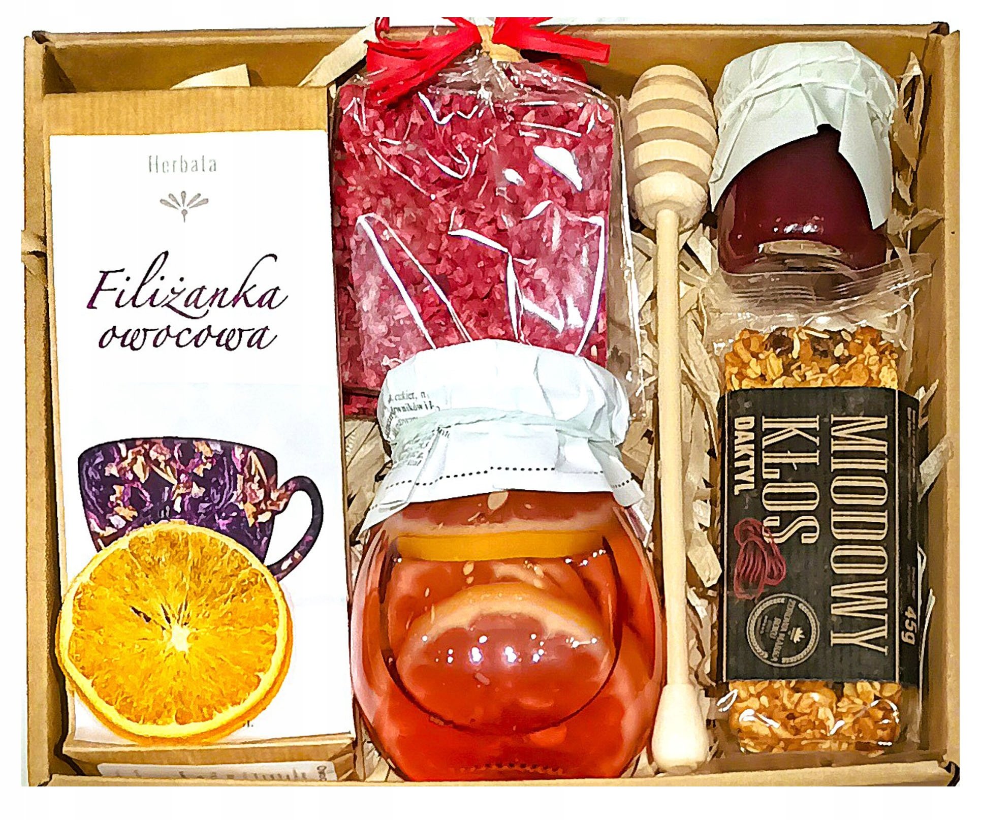 Kosz Box Prezentowy Upominek Herbata Miód Malina Cytryna Czekolada