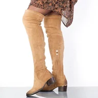 Kozaki damskie - Beżowe zamszowe kozaki damskie na obcasie Vinceza 10820 - miniaturka - grafika 1