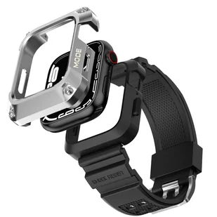 Kingxbar CYF134 2w1 pasek Apple Watch Ultra, SE, 8, 7, 6, 5, 4, 3, 2, 1 (49, 45, 44, 42  mm) z wbudowanym pancernym etui ze stali nierdzewnej srebrny - Akcesoria do smartwatchy - miniaturka - grafika 2