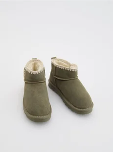 Reserved - Skórzane botki za kostkę - oliwkowy - Buty dla dziewczynek - miniaturka - grafika 1