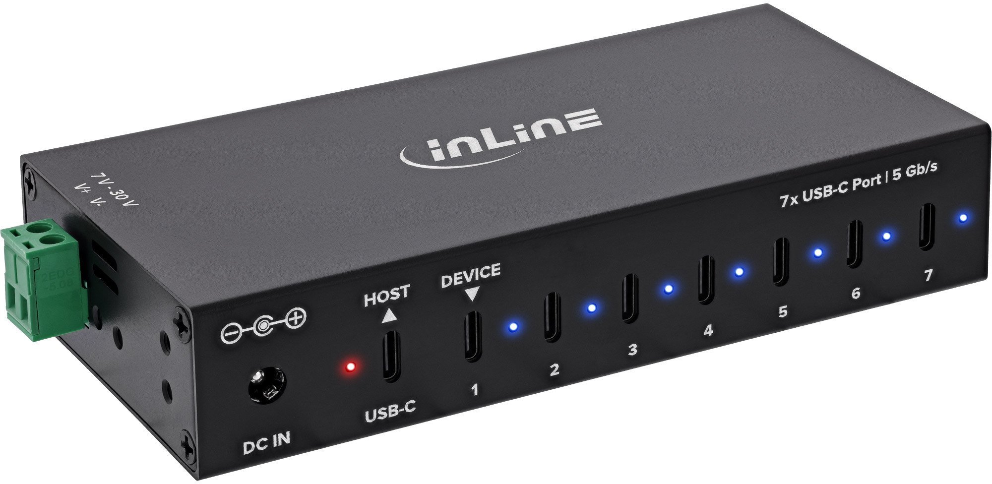 Delock InLine® USB 3.2 Gen.1 Hub przemysłowy, USB-C, 7-Port, z zasilaczem