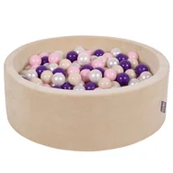 Zabawki do kąpieli - 1187 KiddyMoon Suchy basen okrągły VELVET z piłeczkami 7cm beż piasku: pastelowy beż-pudrowy róż-perła-fiolet 90x30cm/300piłek Zabawka basen piankowy - miniaturka - grafika 1
