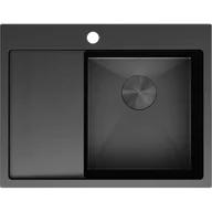 Zlewozmywaki - Mexen Exar zlewozmywak stalowy 1-komorowy z ociekaczem prawy 620 x 480 mm, czarny HC -6432621005P-70HC - miniaturka - grafika 1