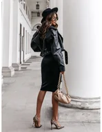 Spódnice - Ołówkowa welurowa spódnica SEDUCE - czarna - miniaturka - grafika 1