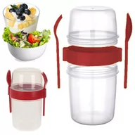 Lunch boxy - PIĘTROWY POJEMNIK ZE SZTUĆCAMI KUBEK NA JOGURT MUSLI SAŁATKĘ LUNCHBOX 1100ml - miniaturka - grafika 1