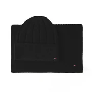 Czapki damskie - Zestaw Szalik i Czapka Tommy Hilfiger Flag Fluffy AW0AW17994 Czarny - miniaturka - grafika 1