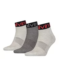 Skarpetki męskie - Calvin Klein męskie męskie męskie skarpetki kwarcowe z logo Mankiet 3-pak Kwartał, Szary melanż/czerwony, rozmiar uniwersalny - miniaturka - grafika 1