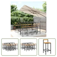 Meble ogrodowe - The Living Store 9-częściowy ogrodowy zestaw barowy z czarnego polirattanu i litego drewna akacjowego - miniaturka - grafika 1