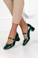 Czółenka - Zielone czółenka skórzane lakierowane z paskiem na niskim obcasie PRODUKT POLSKI Casu 2524-628 - miniaturka - grafika 1