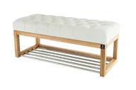 Ławki do przedpokoju - Ławka na buty 80cm EMRAWOOD drewno lite kolor naturalny siedzisko pikowane kolor biały - miniaturka - grafika 1