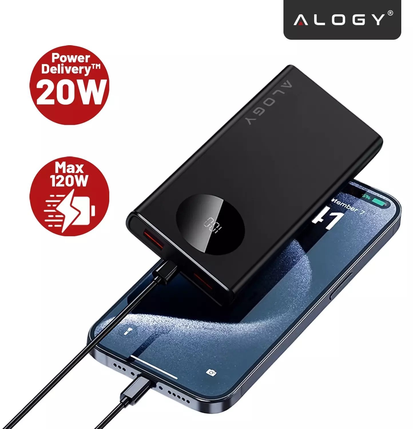 PowerBank 10000mAh z Technologią PD 120W, Szybkie Ładowanie PowerDelivery, Porty 2x USB-A i 1x USB-C, Wysoka Moc i Kompaktowy De