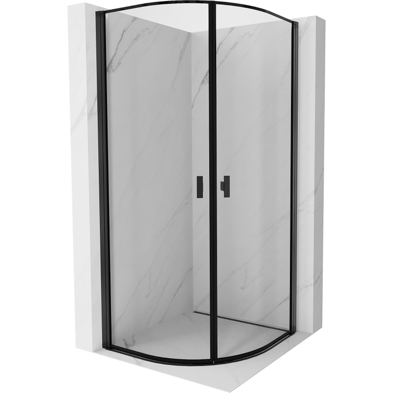 Mexen Mist kabina prysznicowa półokrągła uchylna 80 x 80 cm, czarna ramka, czarna - 8A31-080-080-70-70