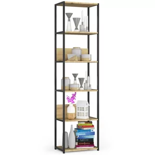 Regał loftowy metalowy 50 cm - czarny-dąb artisan - 6 półek - Regały - miniaturka - grafika 1