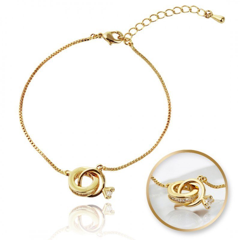 Bransoletka Na Rękę Stal Chirurgiczna Pozłacana 14K Złotem, Pierścionek Z Cyrkonią Bst1533