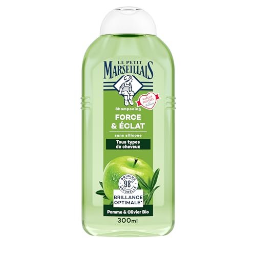 Le Petit Marseillais | Siła & Połysk Apple & Olivier Organic Shampoo (300 ml) - Szampon bez silikonu do włosów normalnych - 98% naturalnego pochodzenia dla optymalnego połysku