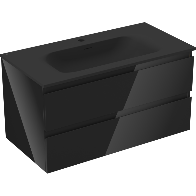 Mexen Orio szafka łazienkowa 90 cm z umywalką Vela, 2 szuflady, czarna połysk/czarna mat - 91A10-09047-2-BFF70-W23M71