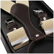 Dodatki do ubrań - Beżowe szelki do spodni z brązowymi skórkami SZ55 - miniaturka - grafika 1