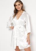 Piżamy damskie - Biały 6-częściowy Komplet Piżamowy Szlafrok, Koszula Nocna Spodnie Top Szorty i Opaska Kirosa - miniaturka - grafika 1