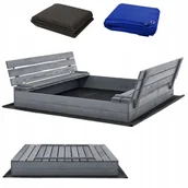 Place zabaw - Piaskownica Zamykana Drewniana z Ławeczkami Impregnowana 140x140cm SZARA - miniaturka - grafika 1