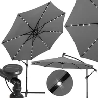 Parasole ogrodowe - Parasol z oświetleniem LED na taras 300 cm na wysięgniku ogrodowy składany, z korbką grafitowy - miniaturka - grafika 1