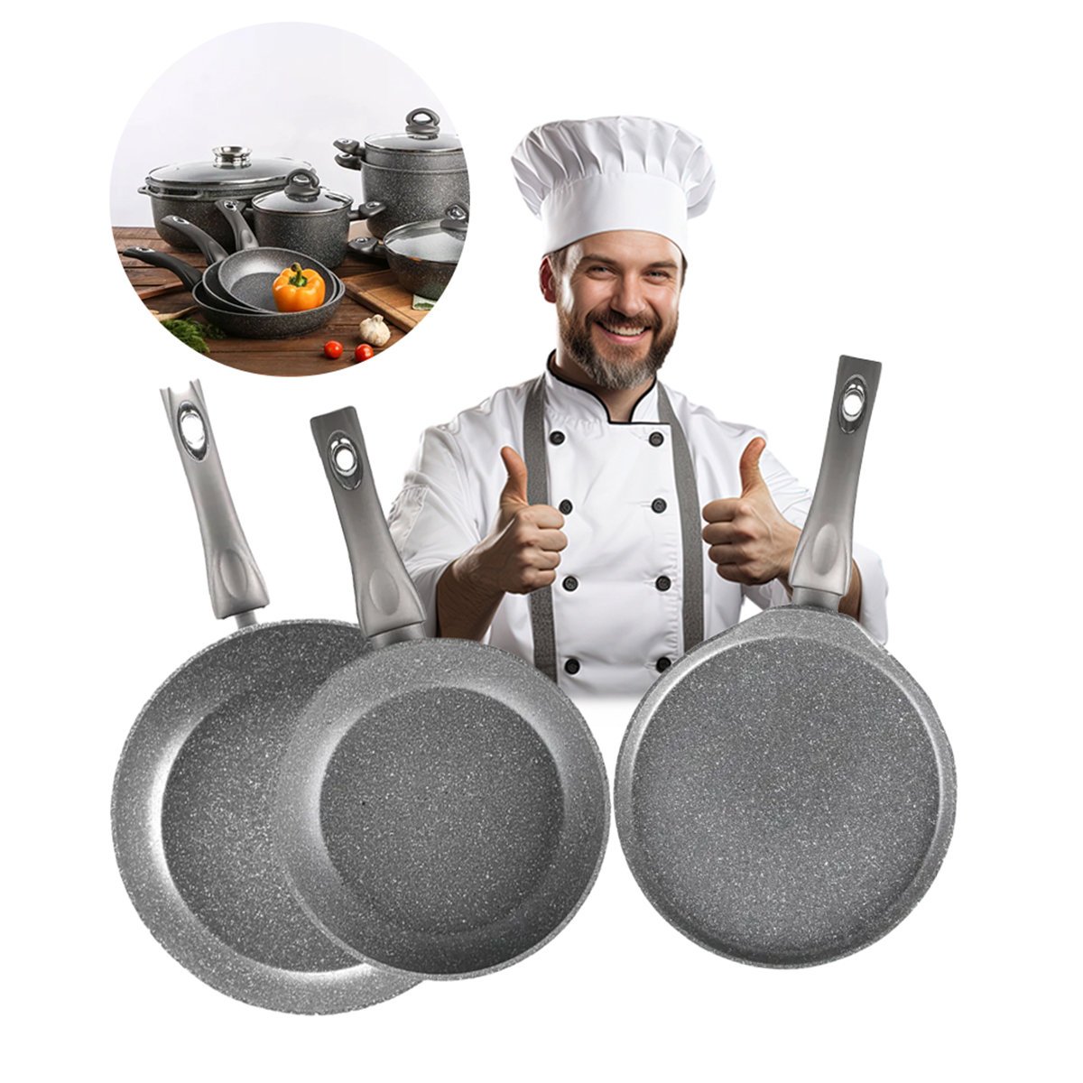 Zestaw patelni tradycyjnych non-stick Valdinox Rock 20/24/28 cm 3 sztuki