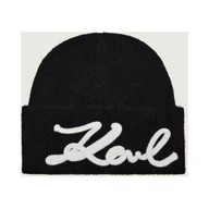 Czapki damskie - Karl Lagerfeld Czapka k/signature z dodatkiem wełny - miniaturka - grafika 1