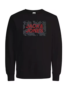 JACK & JONES Męska bluza JCOLAUGE Sweat Crew Neck FST, czarna, L, czarny, L - Bluzy męskie - miniaturka - grafika 1