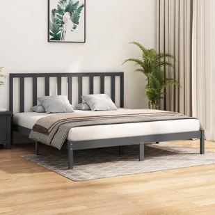 Łóżko z litego drewna sosna szara 200x200 cm - Łóżka - miniaturka - grafika 1