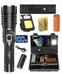 Mocna Latarka Led 20000 L Taktyczna Myśliwska Zoom LCD Powerbank - Powerbanki - miniaturka - grafika 1