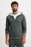 Bluzy męskie - BOSS bluza lounge kolor zielony z kapturem gładka - miniaturka - grafika 1