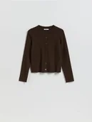 Swetry damskie - Reserved - Kardigan z dodatkiem modalu - ciemnobrązowy - miniaturka - grafika 1