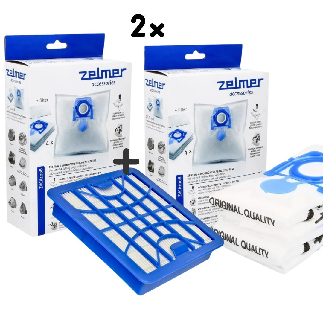 Oryginalne Worki ZELMER ZVCA100B 8 szt. + Filtr HEPA H13 zamiennik ZVCA050H
