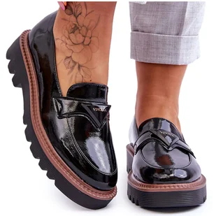 Vinceza Lakierowane Damskie Mokasyny Na Platformie Z Ozdobą Czarne Jonett - Mokasyny damskie - miniaturka - grafika 1