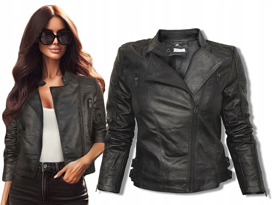Ramoneska Kurtka damska Fashionavenue_ skórzana moto Biker HM23 S